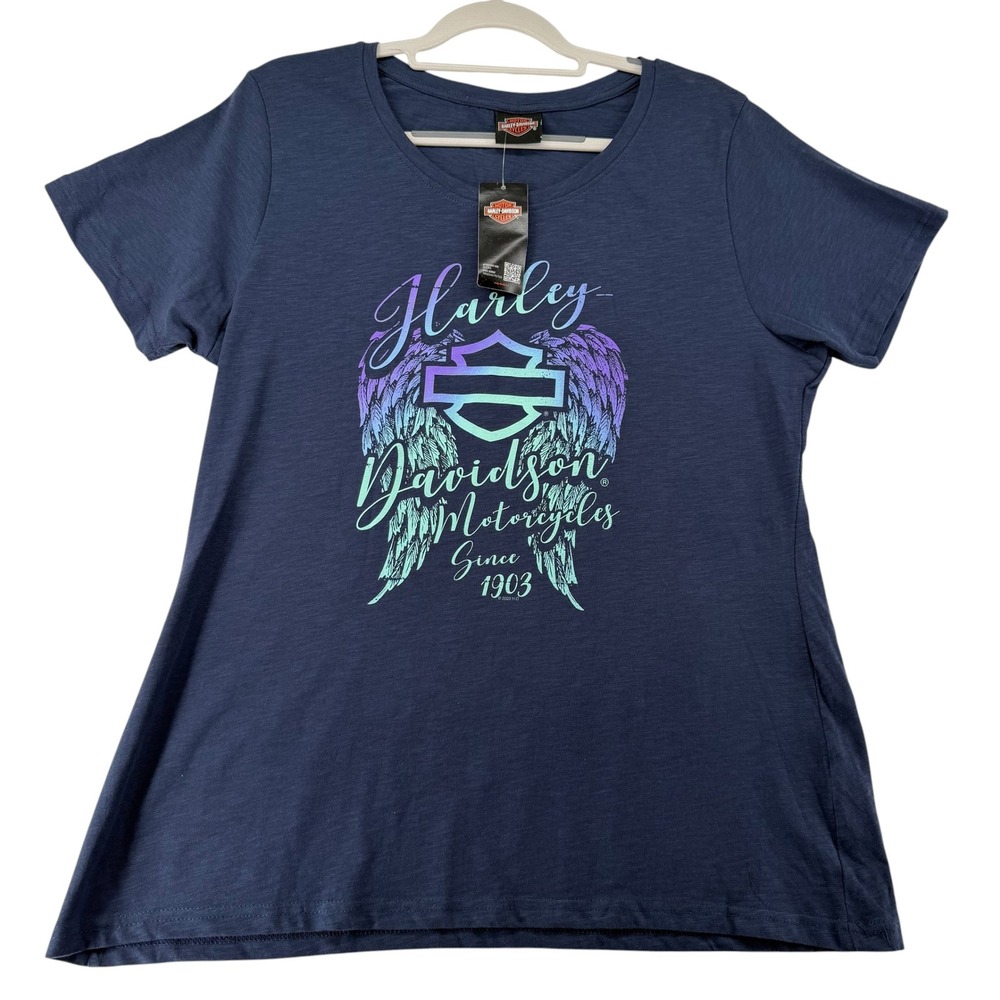Harley-Davidson Fly Wings Graphic T-Shirt Womens 2XL Navy Blue Indiana Biker